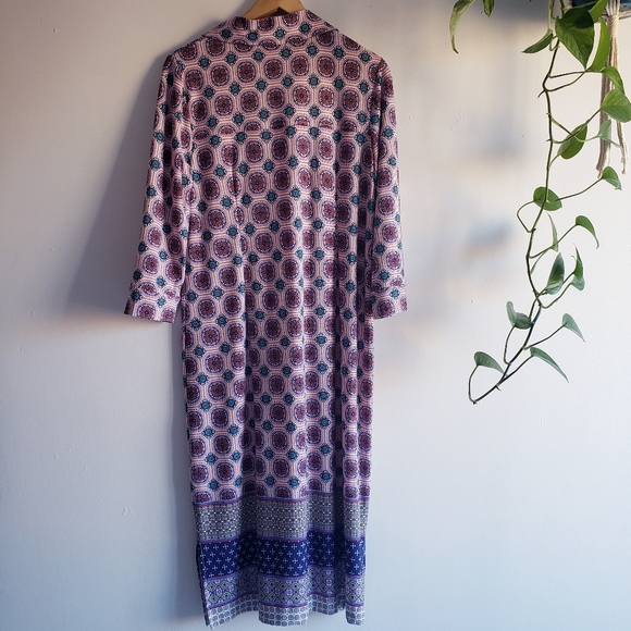 Chico's Medallion Midi Button Down  Shirt Dress Printed 1 Stretch Medium - Picture 3 of 13